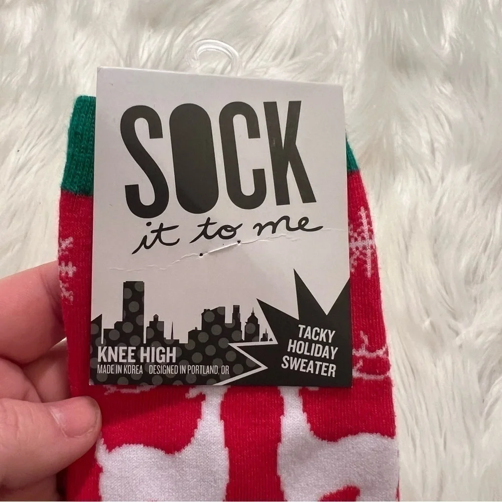 Sock it to Me Women's Knee High Tacky Holiday Sweater Socks Christmas Red Green